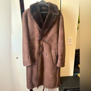 Saks Fifth Avenue Men’s Shearling Lamb Topcoat, mocha color, size 42.